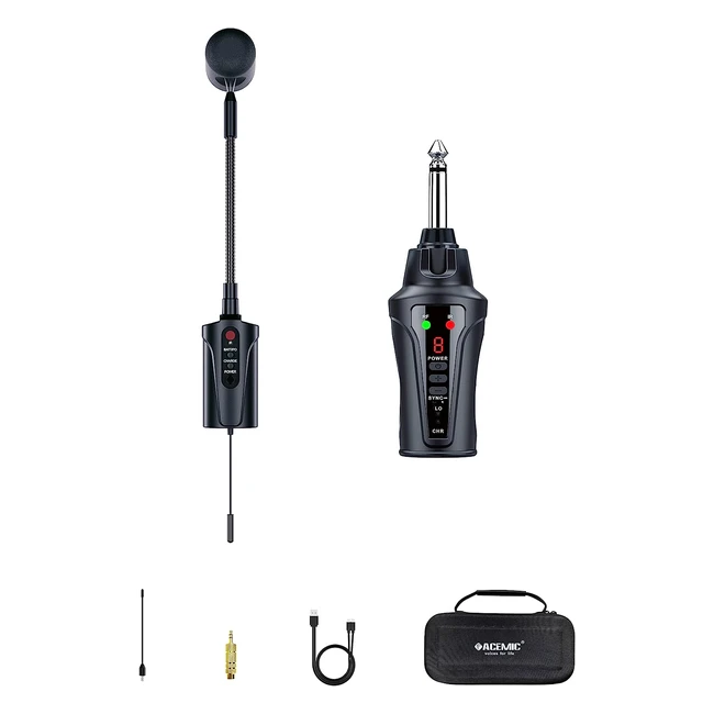 Microfono Wireless Acemic per Sassofono UHF Clip Su - Trasmettitore e Ricevitore da 635mm - Stabile e Leggero