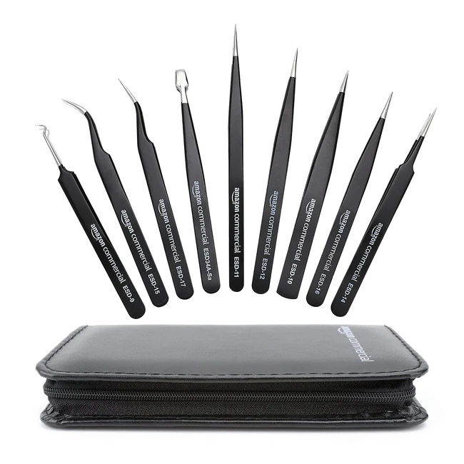 Edelstahlpinzettenset 9-teilig, antistatisch, ESD-sicher, nichtmagnetische Spitzen