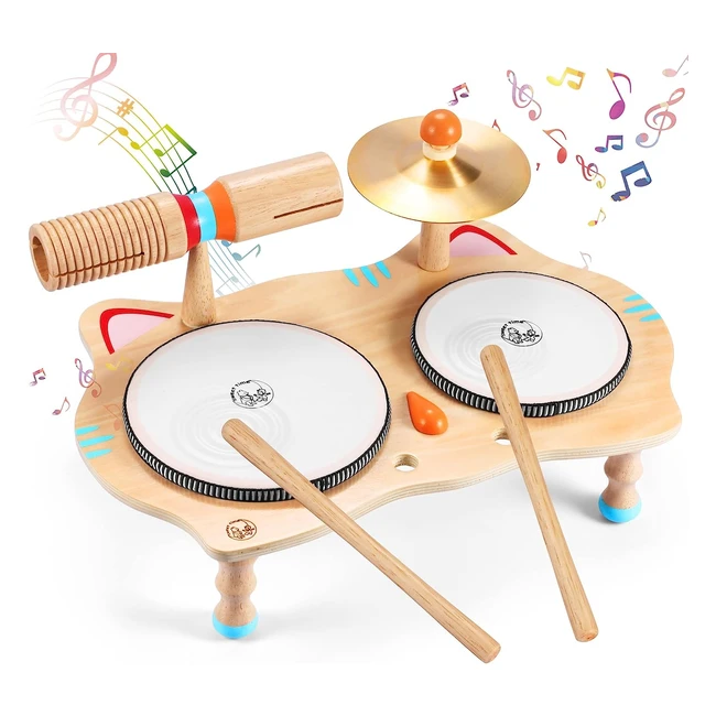 Sweet Time Kids Drum Set - 6 in 1 Wooden Percussion Instruments - Montessori Toy