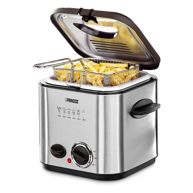 Princess 182611 Mini-Fritteuse mit Fondue, schnelle Erwärmung, Geruchsfilter, 12 Liter Kapazität, metallic