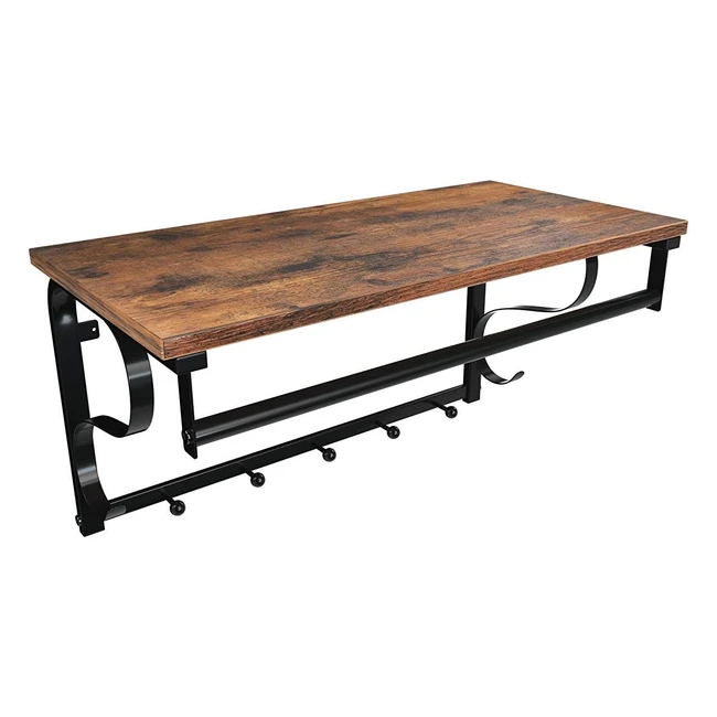 VASAGLE Industrial Coat Rack Shelf - 5 Hooks, Hanging Rail - Rustic Brown/Black