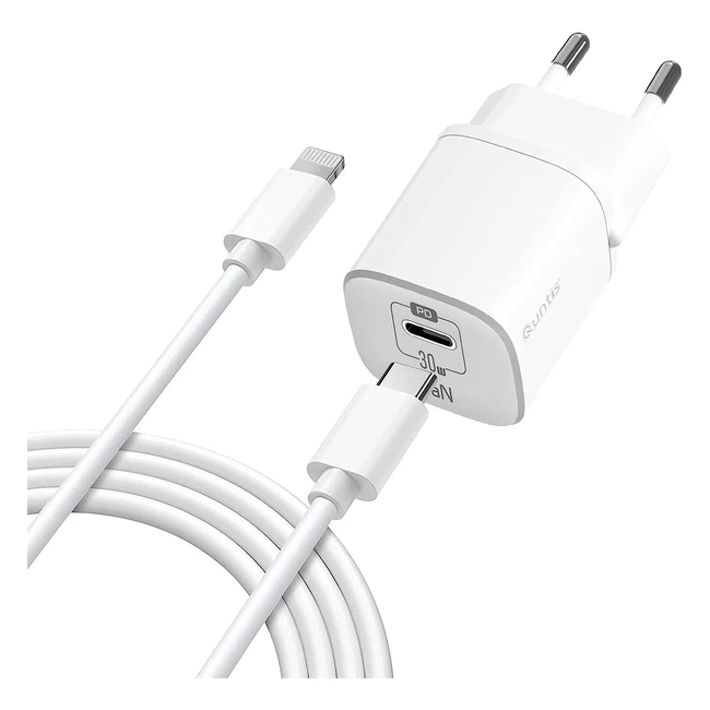 Chargeur Secteur Rapide Quntis 30W MFI 2m Câble Lightning iPhone Gan Adaptateur USB C Quick Charge pour iPhone 14/14 Pro/14 Pro Max
