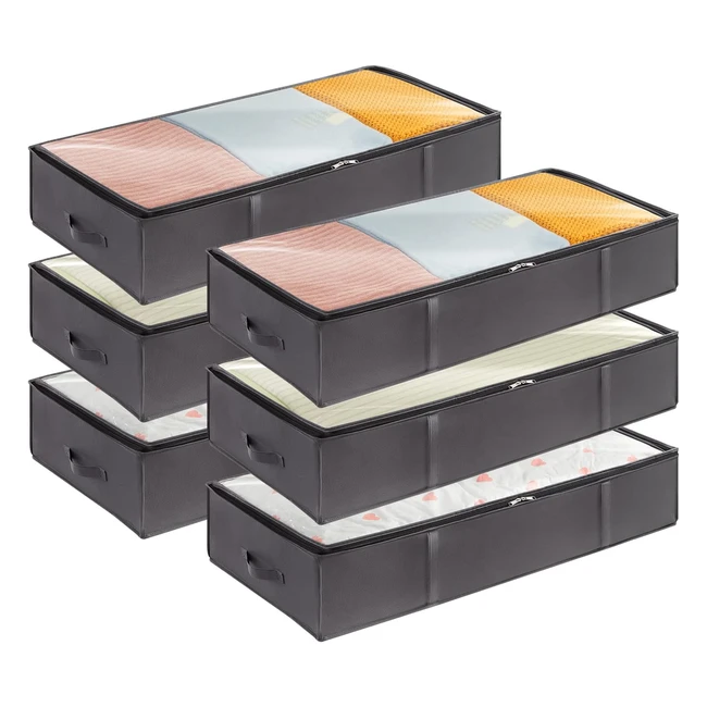 Lifewit 6 Pack 90L Under Bed Storage - Reinforced Handle, PVC Window - Grey
