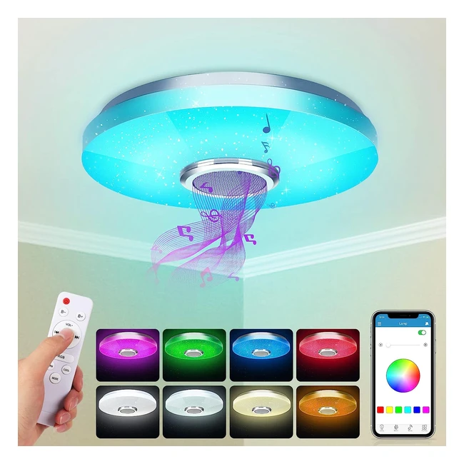 ZXICH 36W LED Ceiling Light with Bluetooth Speaker - Remote Control - RGBW Colou