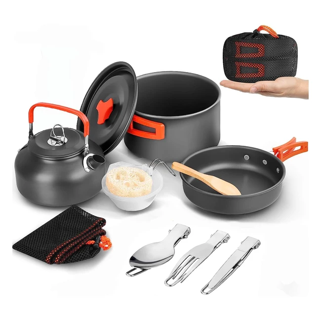 Camping Cookware Kit - Lightweight Outdoor Cooking Set for 2-3 People - Aandyou