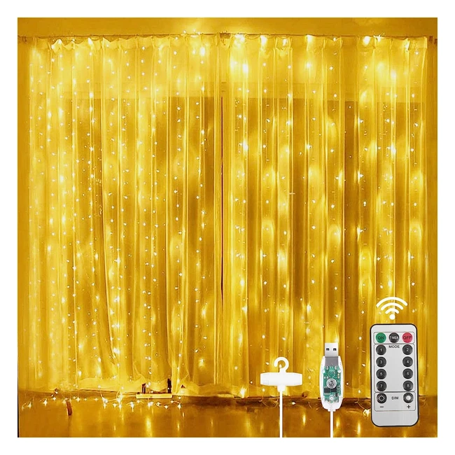 Vicloon Curtain Lights 3m3m 300LED Warm White Fairy Lights