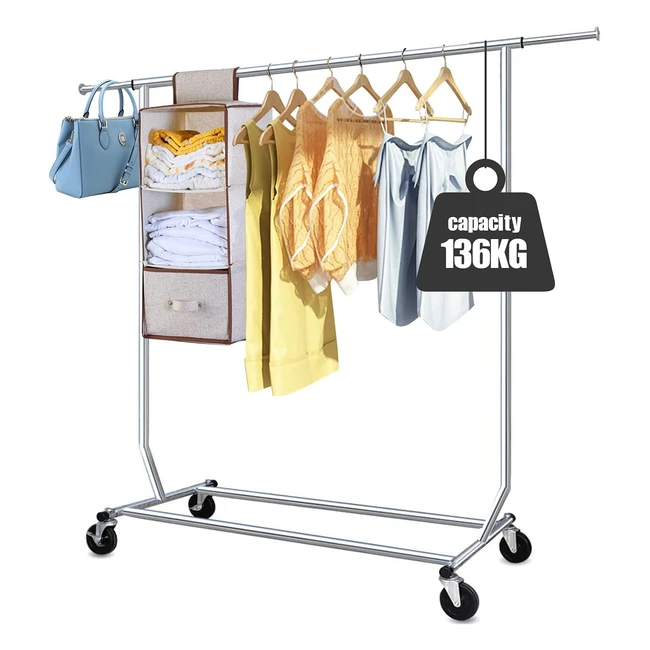 Portant à vêtements Camabel avec roulettes en métal extensible 130-190cm, charge max 136kg