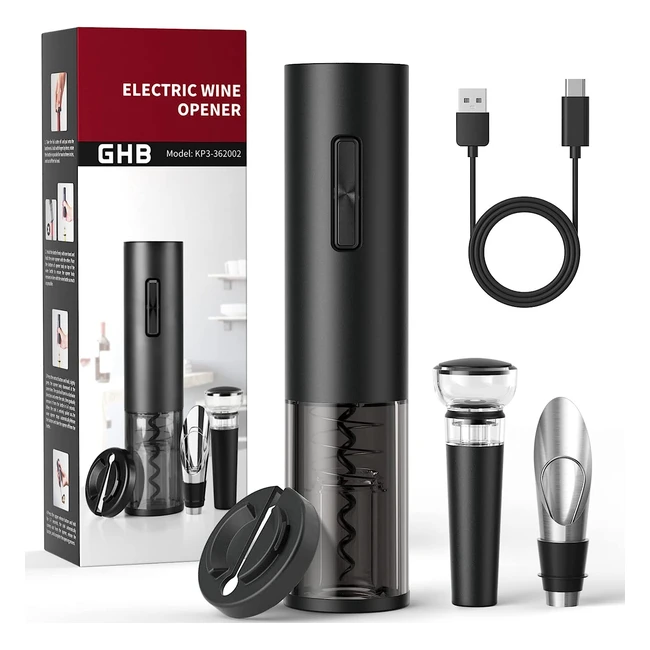 Sacacorchos eléctrico GHB con cortador de papel y tapón de vacío - Recargable