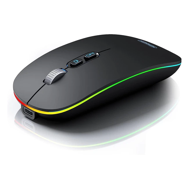 Slim Silent Rechargeable Wireless Mouse - Himduze Bluetooth Mouse - Dual Mode BT 5.1 & 2.4G USB - Portable LED Computer Cordless Mouse - Black