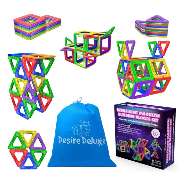 Desire Deluxe Magnetic Building Blocks 30pc Construction Toys Set - STEM Creativity Educational Magnets for Kids