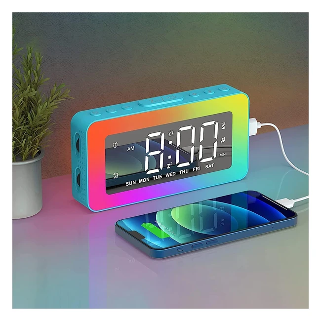 Kids Digital Alarm Clock with 8 RGB Night Lights, LED Display, Dual Alarms, Snooze, USB Port