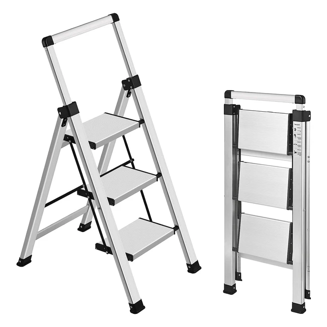 Xinsunho Step Ladder 3 Step Stool Retractable Handgrip Aluminum Ladders 3 Tread Folding Steps - 330lbs Capacity