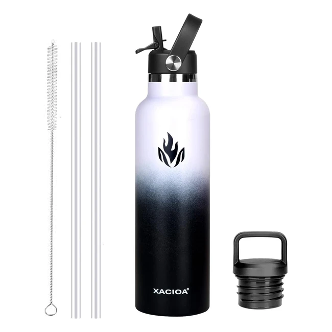 Bouteille d'eau en acier inoxydable Xacioa - Isotherme, avec paille et couvercles de rechange