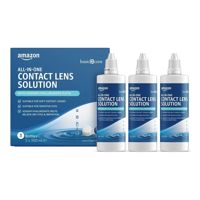 Amazon Basic Care Allinone Sodium Hyaluronate Solution 3 x 360ml - Hydrates, Cleans, and Protects