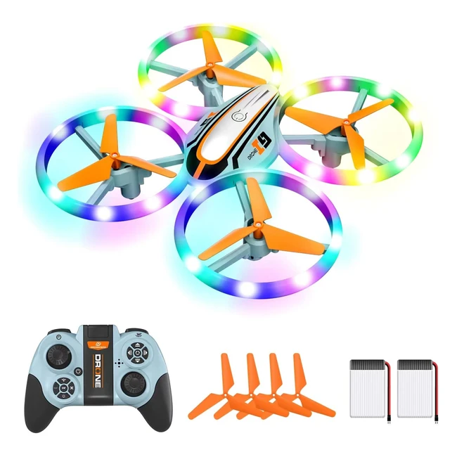 Drone i9 pour enfants - Hélicoptère télécommandé avec lumières colorées - RC Quadricoptère avec maintien d'altitude et mode sans tête - Deux batteries incluses - Jouet cadeau pour garçons et filles