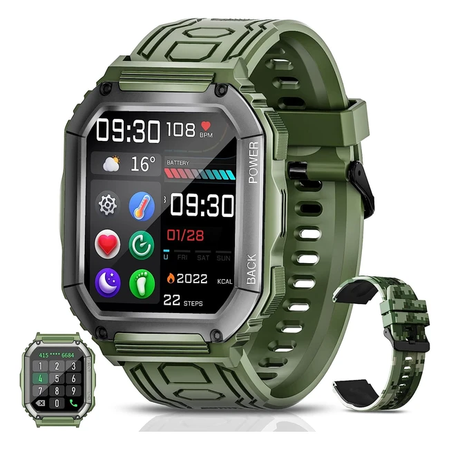 Männer Smartwatch mit Telefonfunktion, 18 Zoll DIY HD Voll-Touchscreen Uhr, 30 Sportmodi, Fitness-Tracker, IP67 wasserdichte Sportuhr mit Schlafüberwachung, Schrittzähler, Nachrichtenerinnerung, Grün