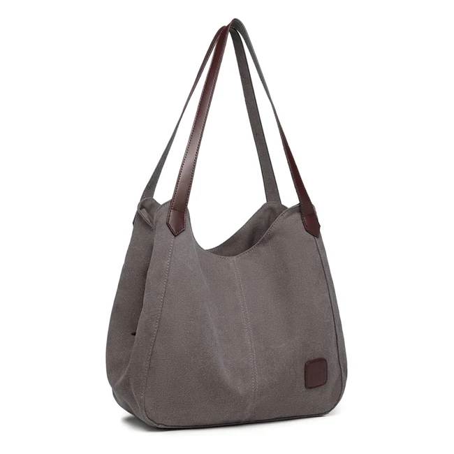 Bolso de Hombro para Mujer - Lona Vintage - Bolsos de Mano - Compras Trabajo Viajes - Gris
