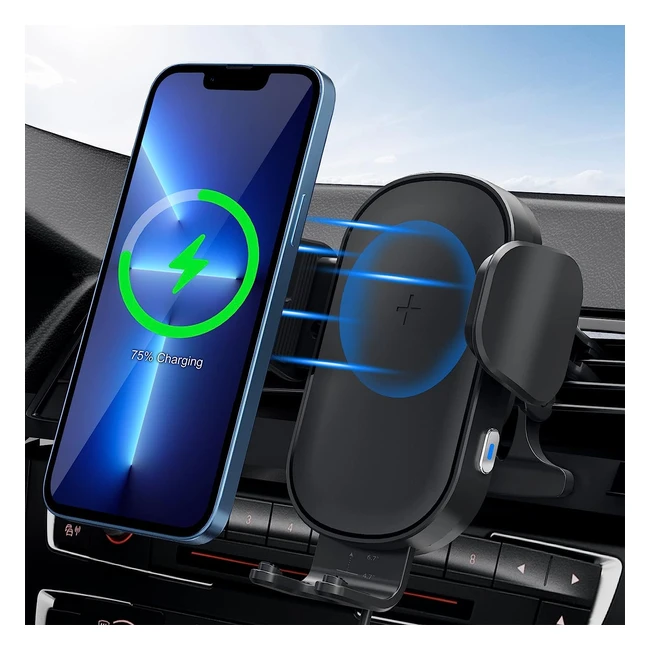 Beeasy Wireless Car Charger - Fast Qi Charging - Auto Clamping - Air Vent Mount - iPhone 14 13 12 11 SE, Samsung S23 Ultra S22