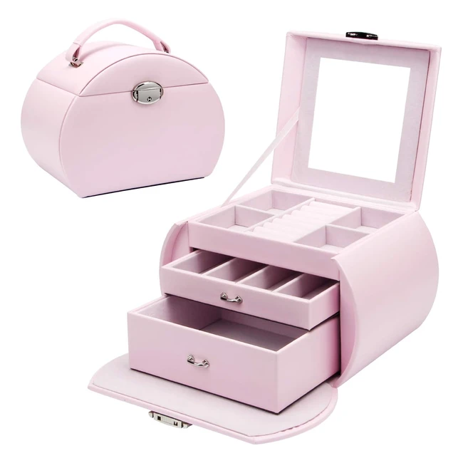 Scatola Portagioie Yorbay per Gioielli da Donna - Organizzatore con Serratura e Specchio - Custodia per Anelli, Orecchini, Collane, Bracciali - Rosa