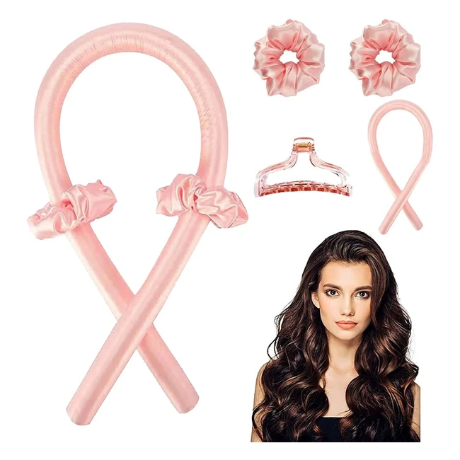 Silky Heatless Hair Curler Set - No Heat Wave Hair Curlers - Long Lasting Curls - Pink