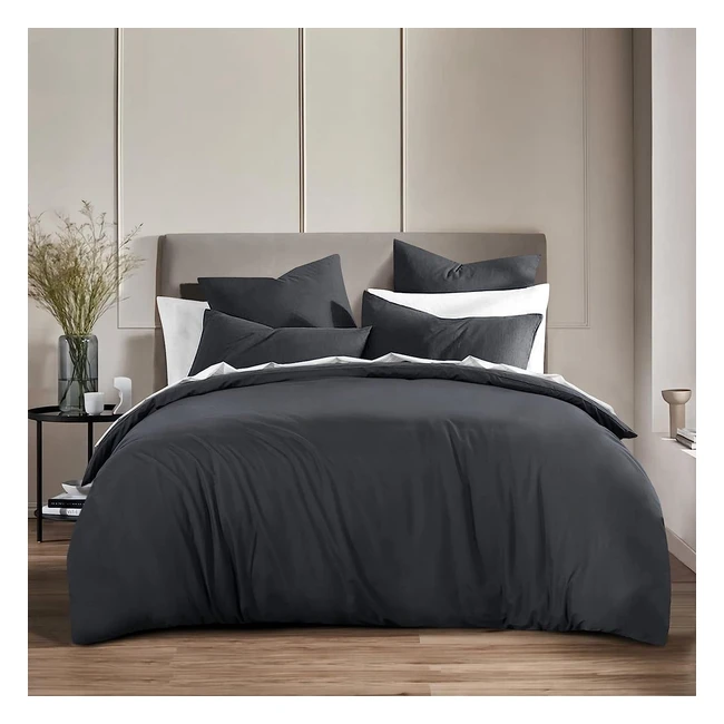 Housse de couette 240x260 gris foncé en microfibre, fermeture éclair, parure de lit 2 personnes