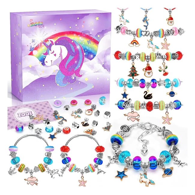 Zooi Unicorn Gifts for Girls - Jewelry Making Kit with Charm Bracelet - Ages 5-13 - Arts and Crafts - Easter Gifts
