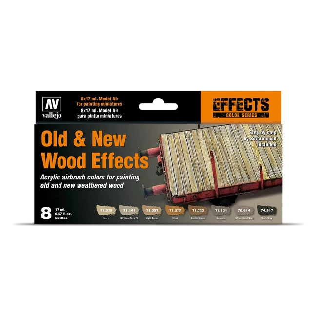 Peinture acrylique Vallejo Model Air pour effets de bois anciens et nouveaux - Lot de 8 couleurs