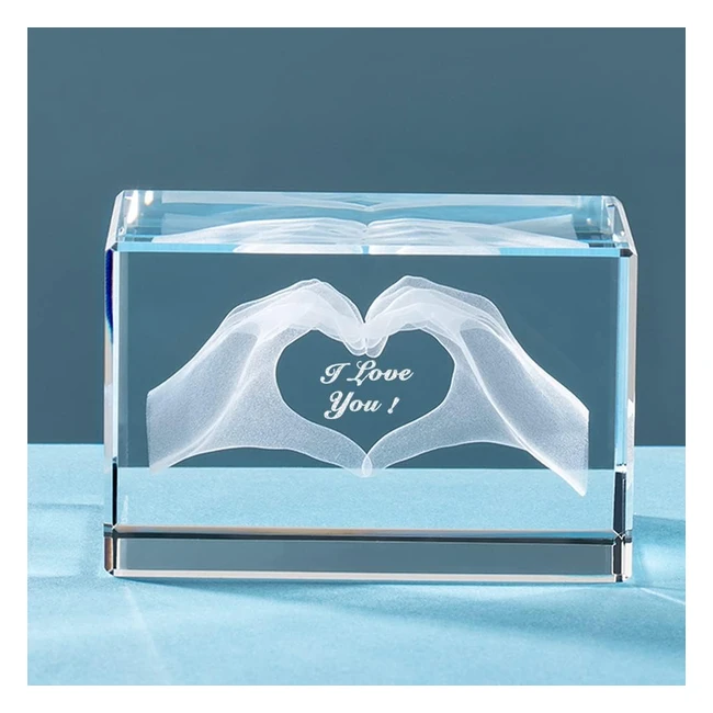 Erwei Crystal Gifts for Her - Engraved with 'I Love You' - Cube Glass Figurines - Anniversary Valentines Presents