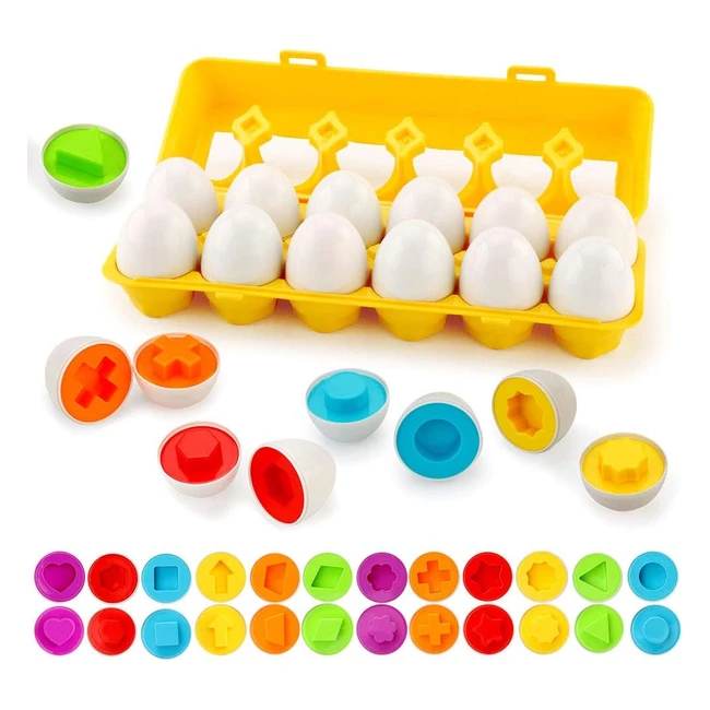 Joygrow Juguete de Huevos Plástica 12pcs - Juego de Reconocimiento de Formas y Colores - Regalo de Pascua