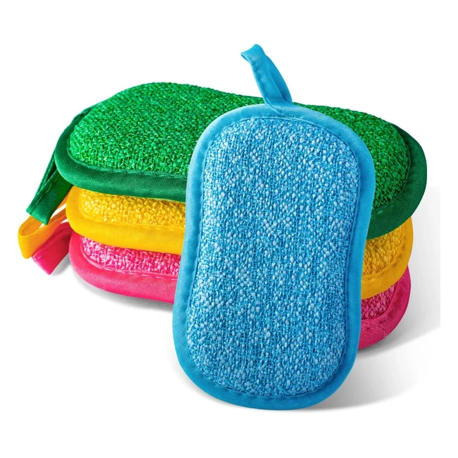 Lot de 4 éponges réutilisables lavables en microfibre pour cuisine - 4 couleurs