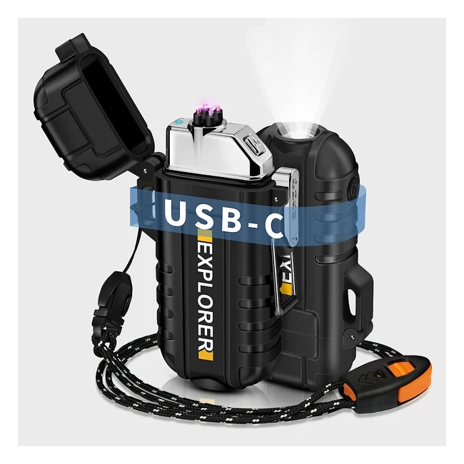 Lafagiet USB C Rechargeable Lighter - Dual Electric Arc, Waterproof, Flameless, Windproof - Outdoor Grill, Survival, Camping Candle