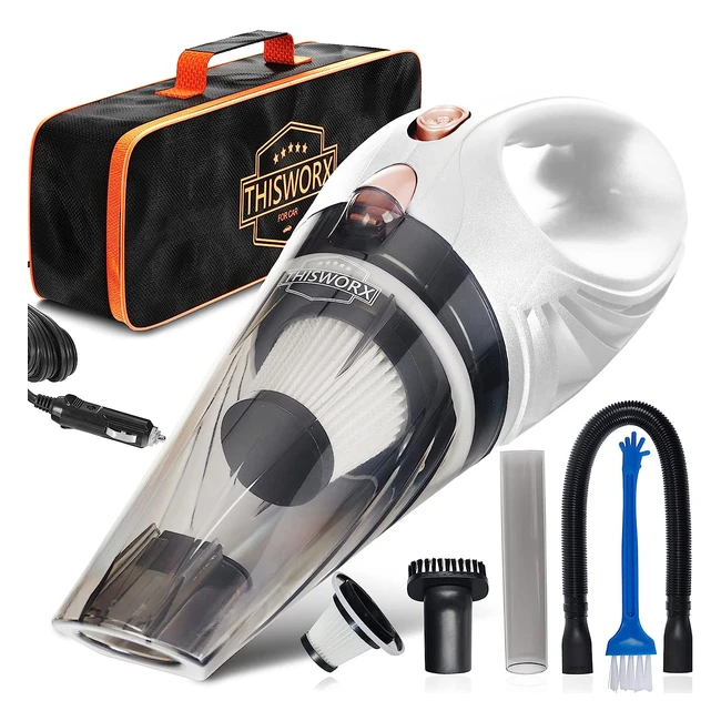 thisworx car vacuum cleaner - Portable Lightweight - Powerful Handheld Vacuums - 3 Attachments - 12V - Car Cleaning Kit