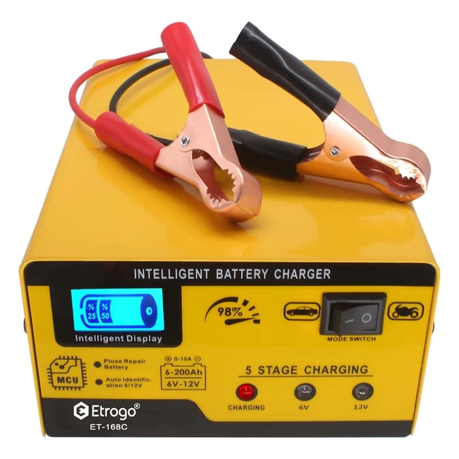 Chargeur de Batterie Etrogo 12V 6V 1A15A Intelligent Automatique avec LED - Voiture Moto