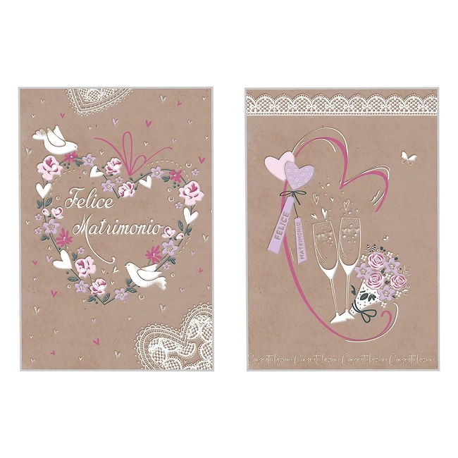 Biglietto Auguri Matrimonio Kraft 12x17cm Effetto Rilievo Vintage