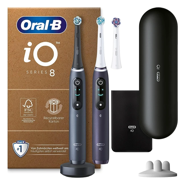 Oral-B iO Series 8 Plus Edition Elektrische Zahnbürste, Doppelpack + 3 Aufsteckbürsten inkl. Whitening & Magnetetui, 6 Putzmodi, Geschenk Mann/Frau, Black/Violet