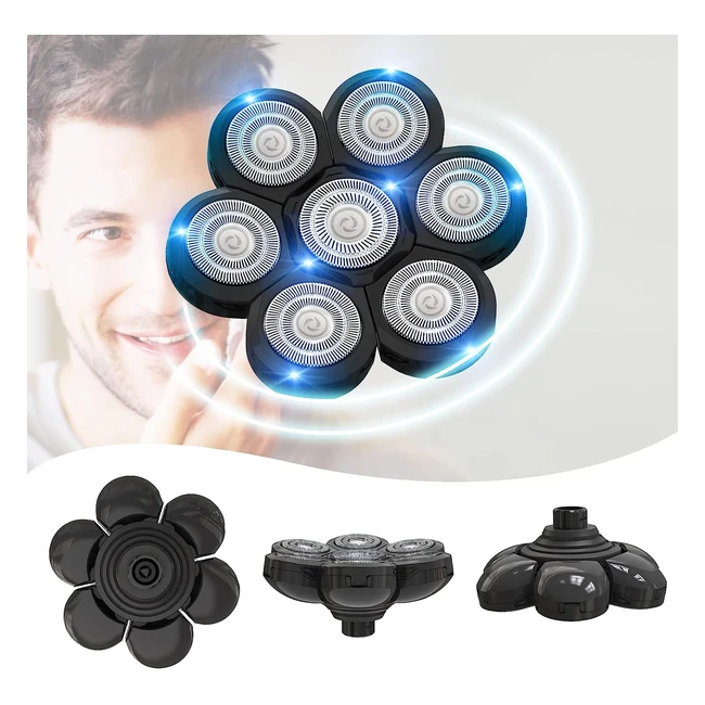 Tête de rasoir électrique 7D avec 7 têtes de rechange - Lame rapide et universelle - Double anneau - Noir