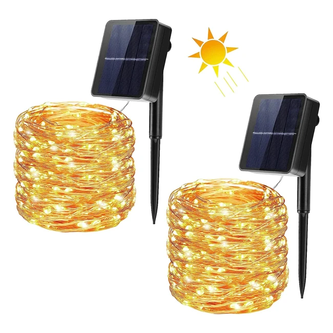 Lot de 2 guirlandes solaires extérieures 20m 200 LED - Étanche - Décoration jardin terrasse mariage fête