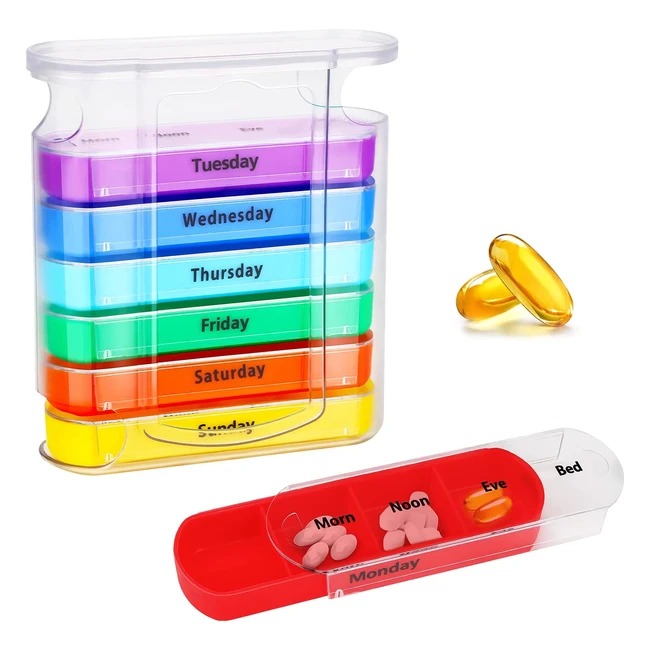 7 Day Pill Box Organizer - Portable Medicine Box for Men Women - Rainbow