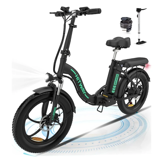 Bicicletta Elettrica Pieghevole 20 Fat Tire Hitway - Motores Shimano 7 Velocità - Autonomia 35-90km - Uomo Donna