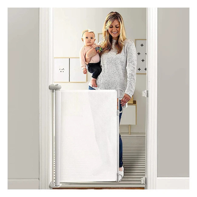 Barrière de sécurité rétractable Momcozy pour bébés - 140 cm - Escaliers/Portes/Couloirs - Blanc