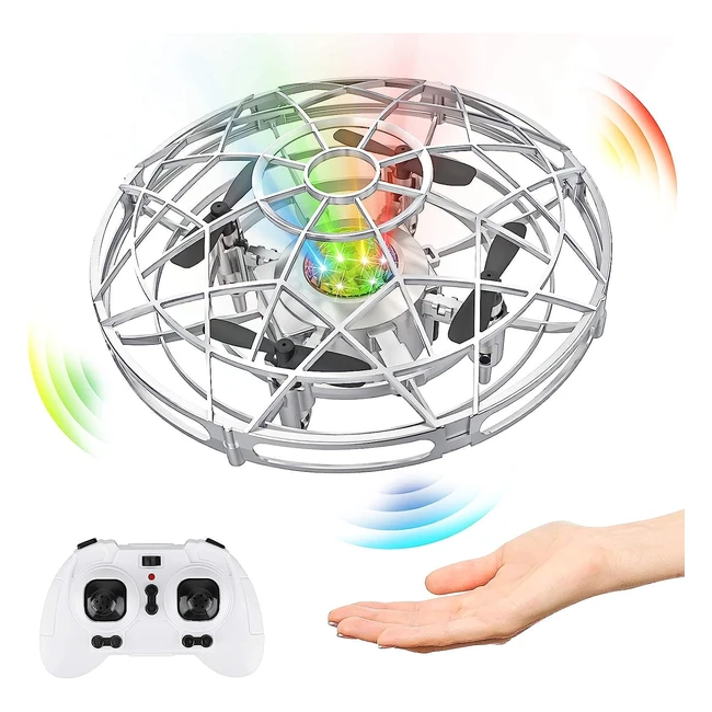 Baztoy Mini UFO Drone RC Elicottero - Giocattolo Volante per Bambini - Controllo Manuale - Luce LED - Giardino Interno Esterno - Regalo Compleanno