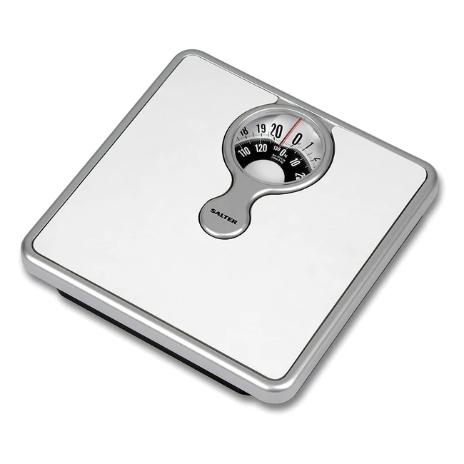 Salter 484 WHDR mechanische Waage mit Vergrößerungsglas bis 133 kg, kompaktes Design, 25 x 25 cm, rutschfeste Plattform, keine Batterien, Gewicht in kg und lbs, weiß