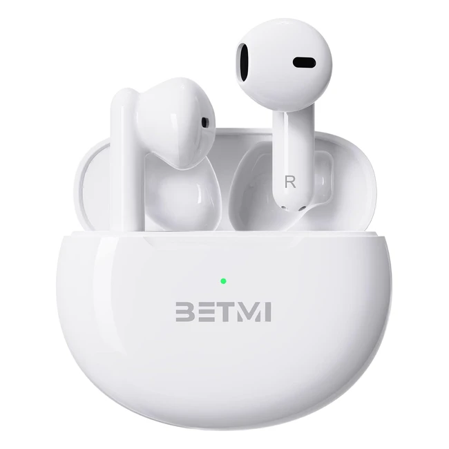 Ecouteurs sans fil Betmi 5340h Bluetooth - Etanche IPX5 - Double micro - Légers pour Android iOS - Blanc