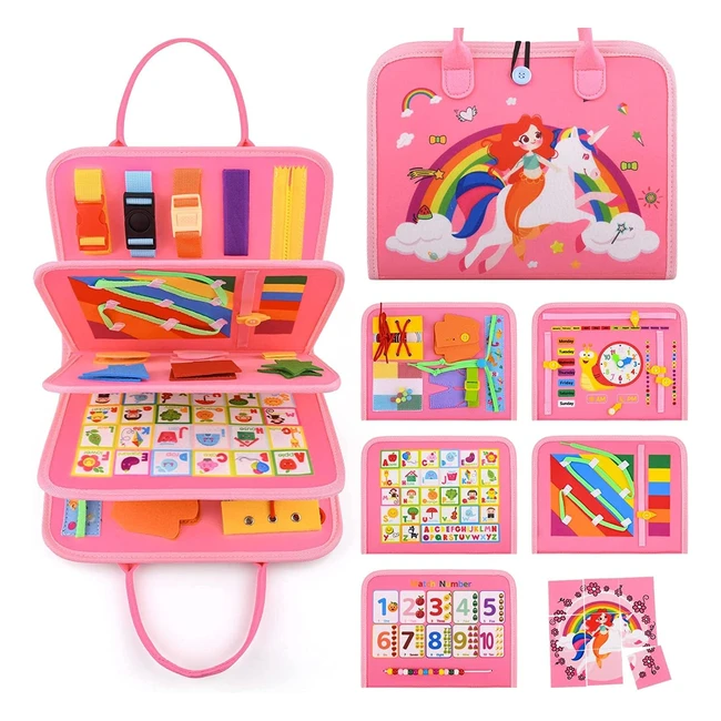 Tablero Sensorial Montessori Unicornio Rosa - Devolamn 2023 - Juguetes Montessori 1 2 3 4 Años