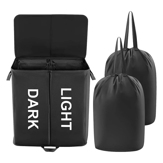 Cesta Portabiancheria Lifewit 135L - Design Elegante, 2 Scomparti, Sacchi Rimovibili - Nero