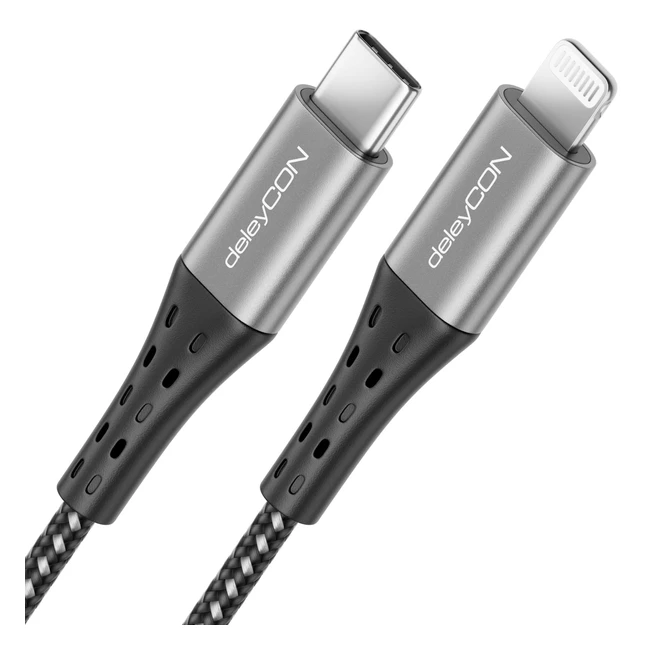 Cable de carga deleycon 015m nylon USB-C a Lightning certificado MFI