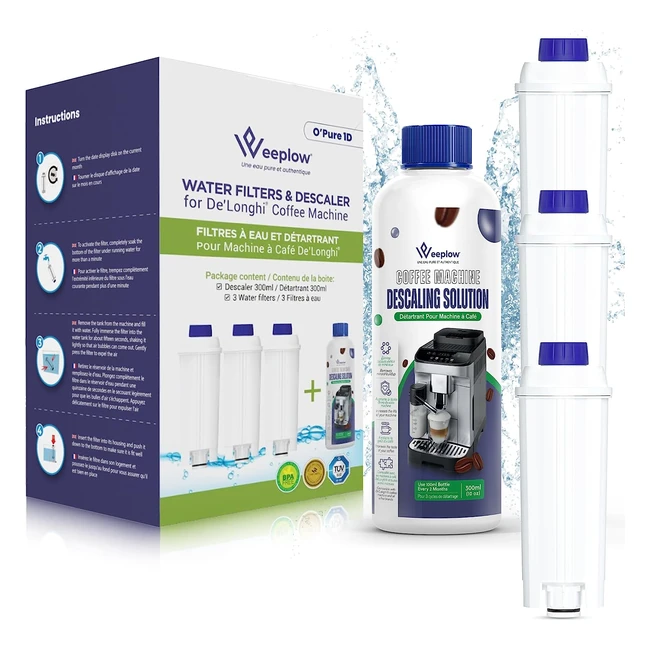 Pack complet pour machine à café Delonghi - 3 filtres à eau compatibles DLSC002 et un détartrant 300ml
