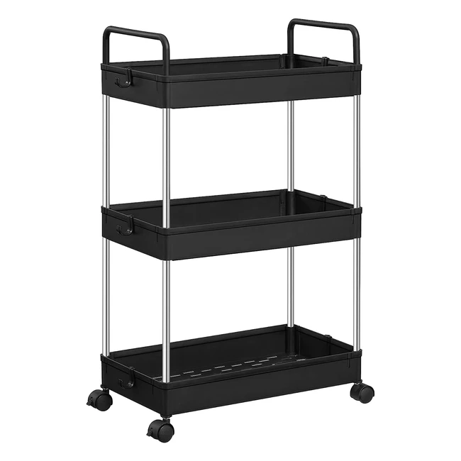 Songmics 3-Tier Storage Trolley Kitchen Shelf on Wheels, Space-Saving, 22x40x67cm, Black