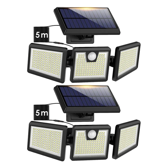 Lampada Solare LED Esterno 3 Teste Regolabili 341 LED 3500lm - Impermeabile IP65
