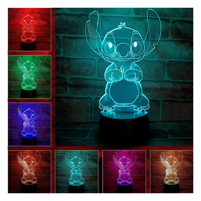 Veilleuse StitchLampe Stitch 3D - Capteur Intelligent - 16 Couleurs LED - Cadeaux d'Anniversaire et de Noël